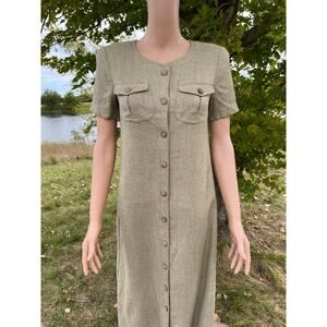 Vintage Carole Little Safari Style Button-Up Midi Dress